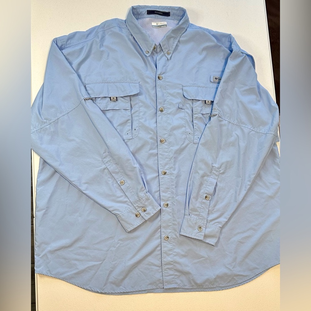 Columbia PFG Shirt Mens 2XL Bahama II Performance Fish Nylon Vented Pockets Blue